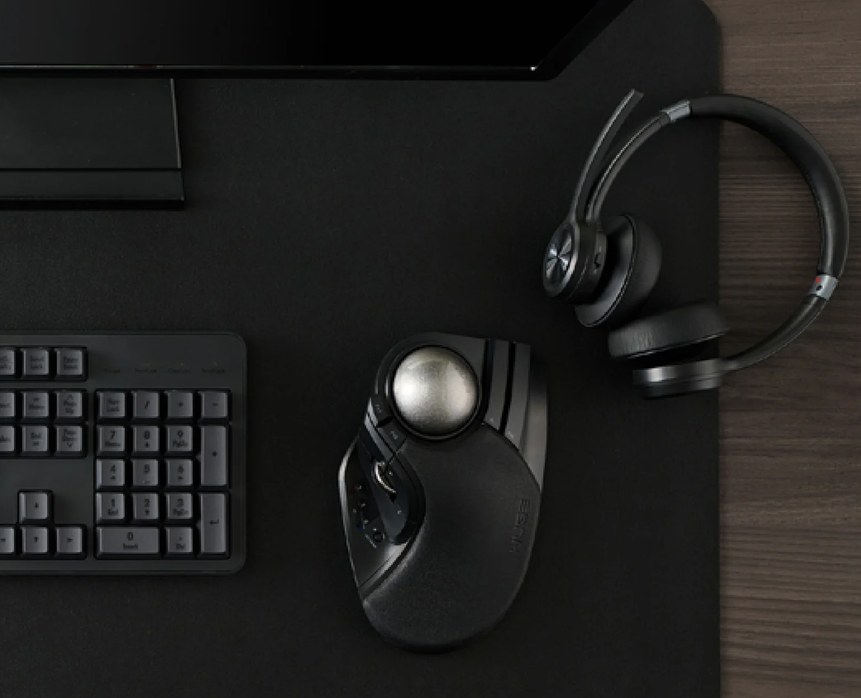 A picture of the Elecom Huge Plus trackball device on a desk. Bloody enormous