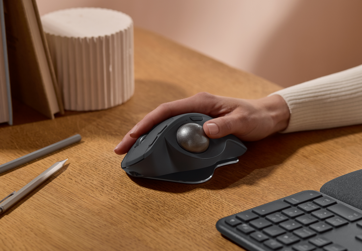 Marketing picture of the Logitech MX Ergo Trackball